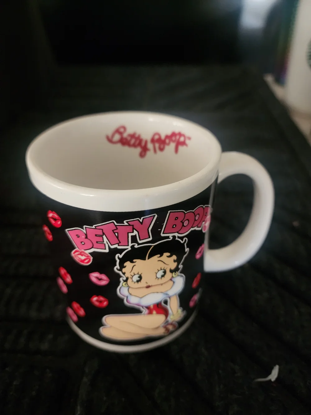 Betty Boop Black and Pink Ceramic Coffee Mug with Kiss Motif